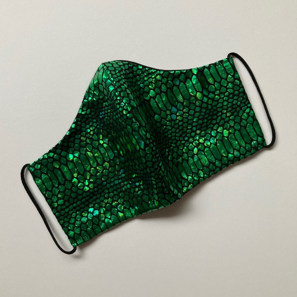 Metallic Green Snakeskin Face Mask